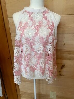 Women’s Pink and White Gracia Lace Top